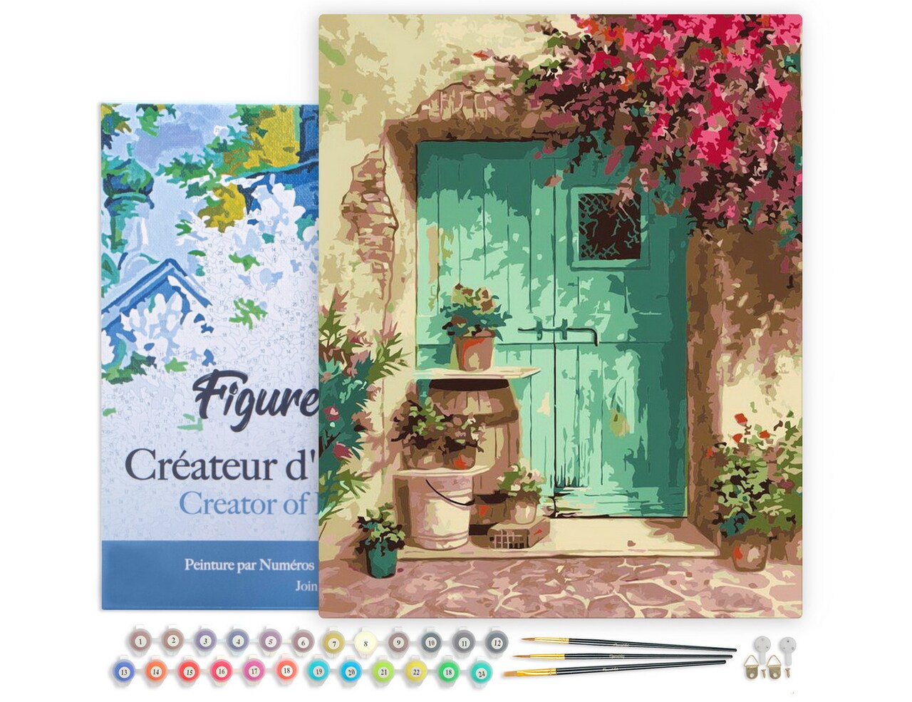Figured'Art Paint by Numbers Kit for Adults with Frame Green Door 16"x20" - Craft Art Painting DIY Kit Canvas Already Stretched on a Wooden Frame